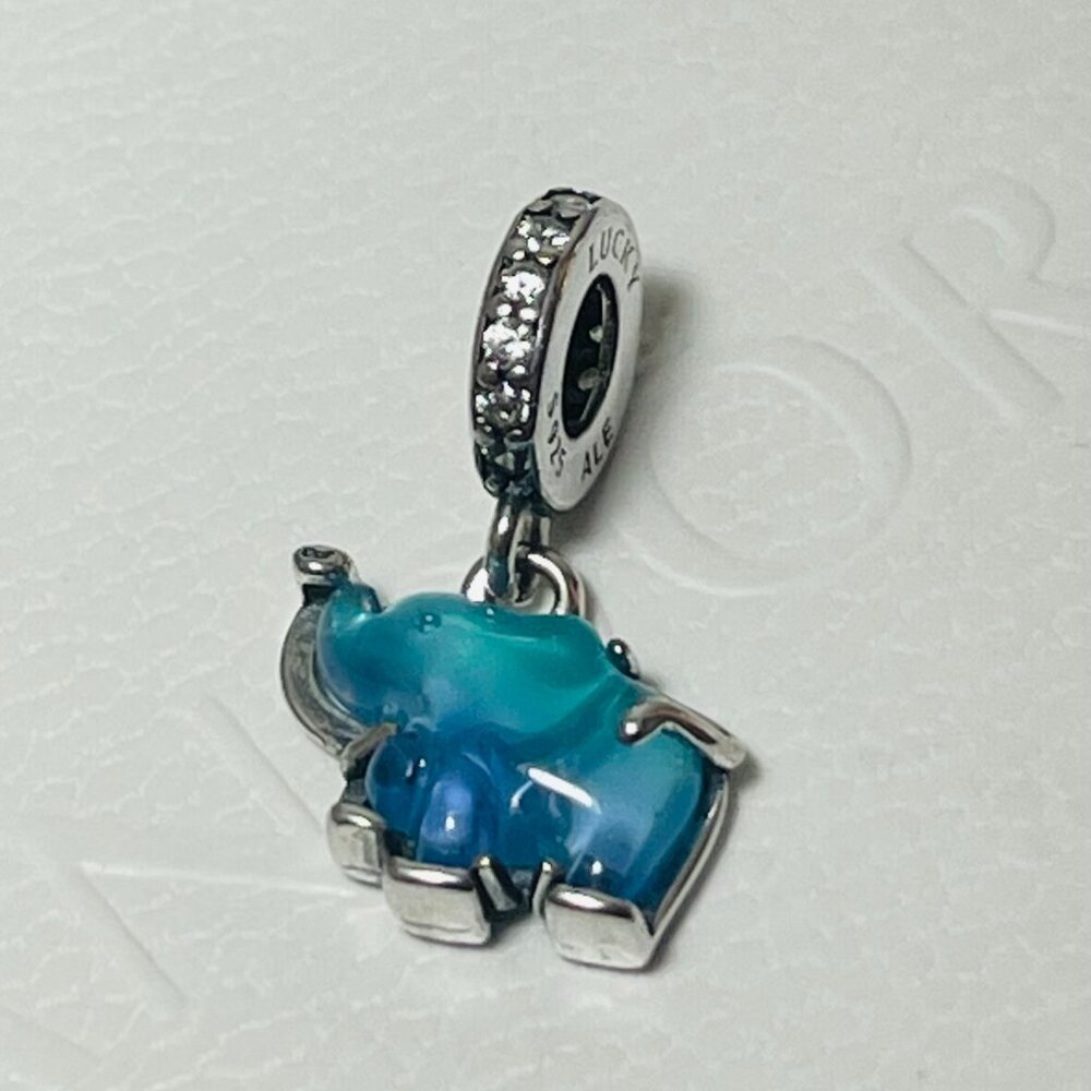 Blue Murano Glass Lucky Elephant Pandora Charm Luck Strength Wealthy Autumn Sale